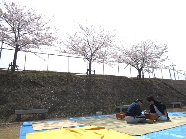 雄岡病院のお花見で将棋を楽しむ